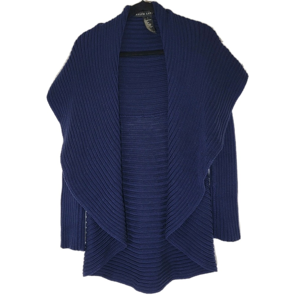 Ralph Lauren‎ Black Label Navy Blue Cotton Cocoon Cardigan Sweater Ribbed  Sz S